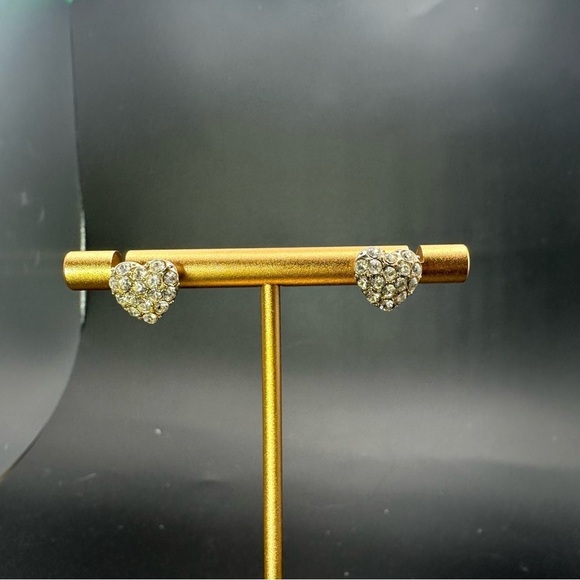 Gold Heart Pavé Earrings with Sparkling Stones - Picture 10 of 11